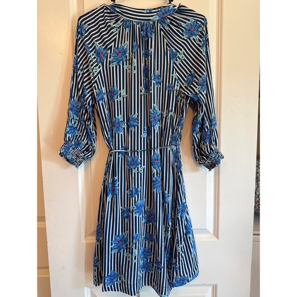 Draper James XS Blue Striped Floral Tie Waist Dress Cottagecore - Picture 3 of 9